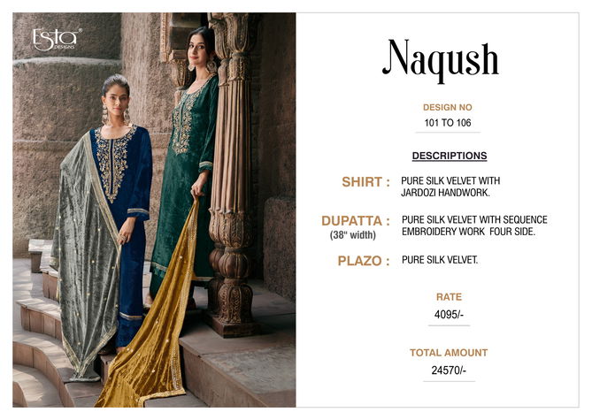 Naqush By Esta Silk Velvet Designer Wedding Salwar Suits Wholesale Shop In Surat